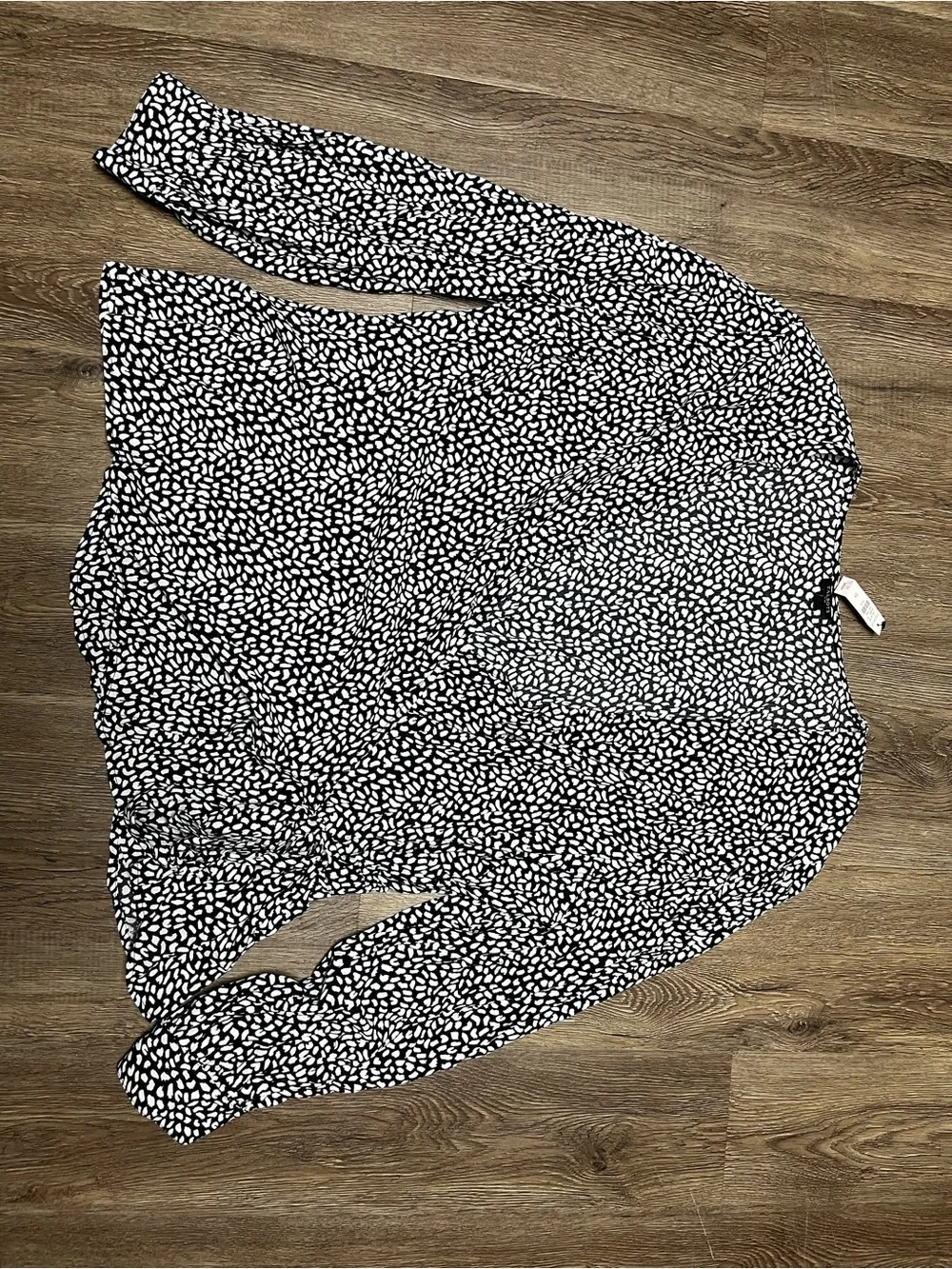 Talbots Black & White Patterned V-Neck Wrap Blouse - Women Tops